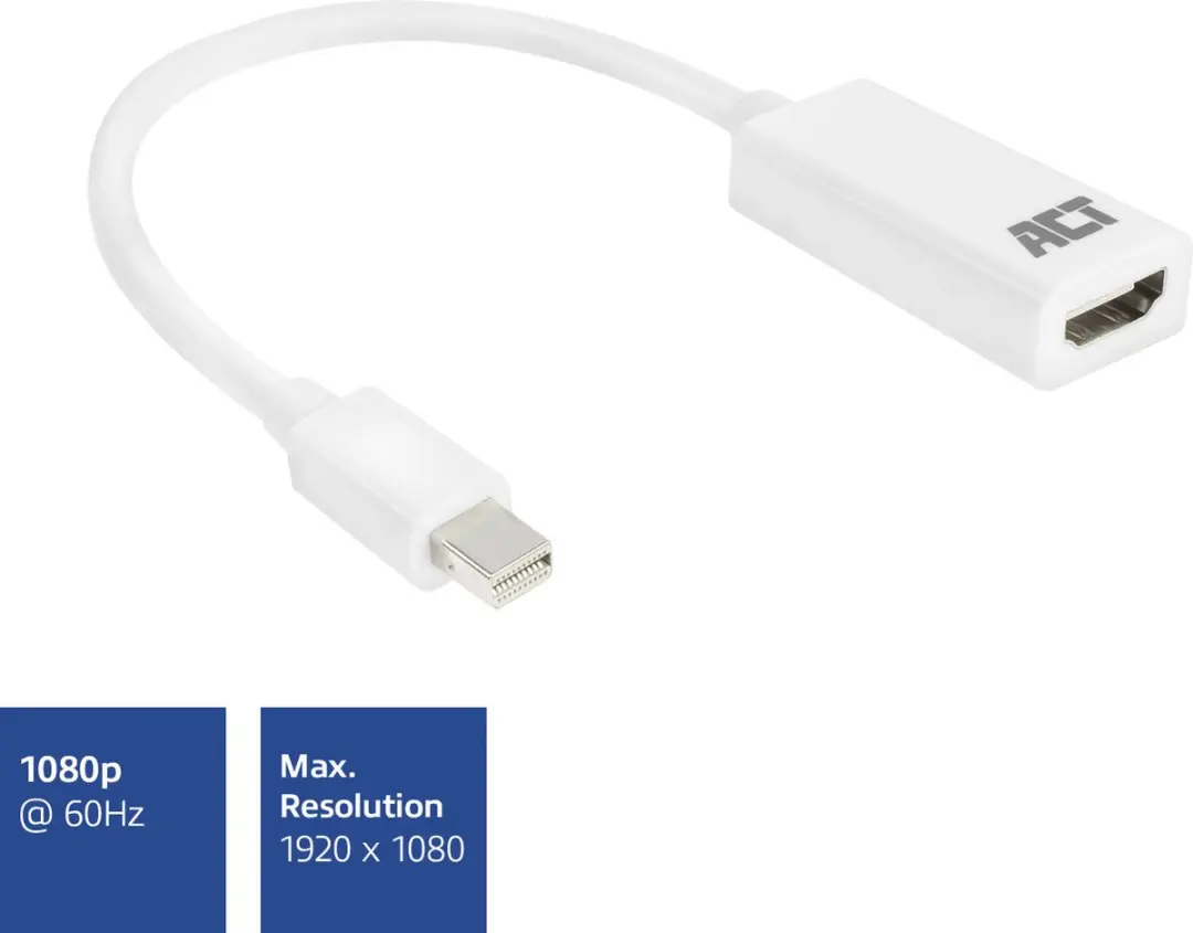 ACT AC7525 Mini DisplayPort naar HDMI Adapter 1080P - Wit