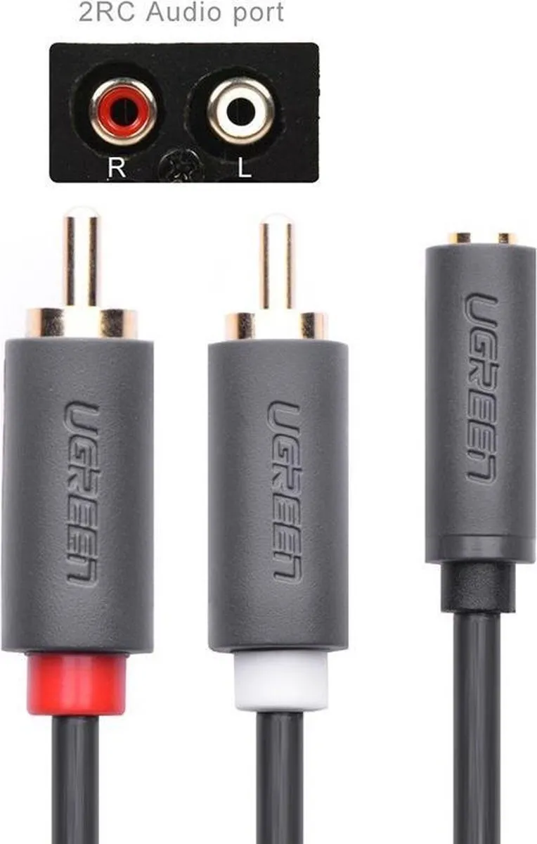 UGREEN 3.5mm Audio Jack naar 2xRCA Kabel - Zwart