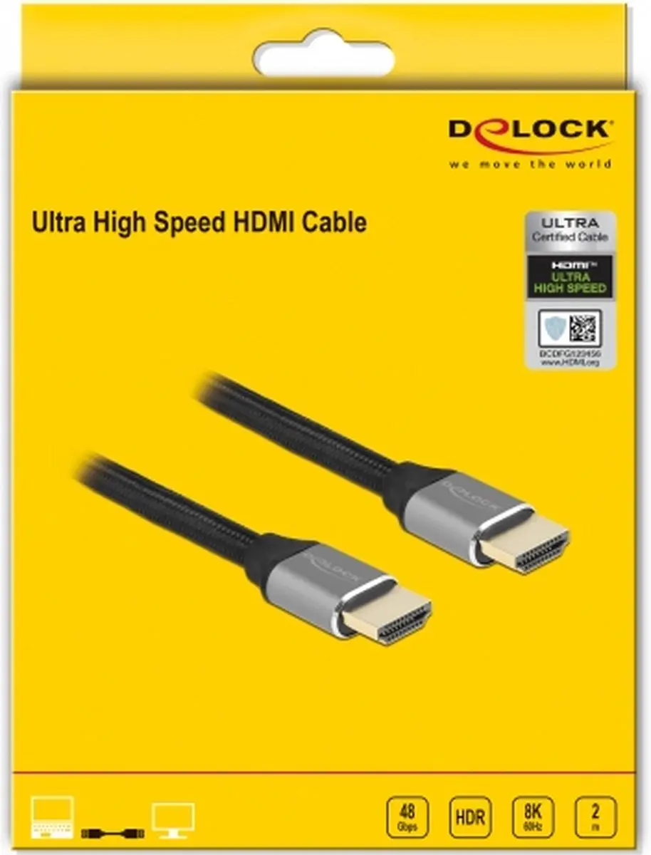 Delock Ultra High Speed HDMI Kabel 48 Gbps 8K 60Hz - 2m - Grijs