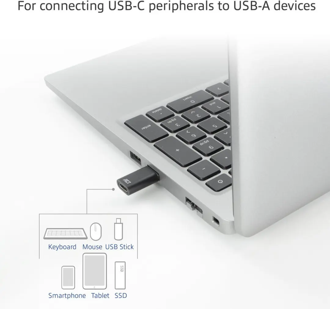 ACT AC7376 USB-A naar USB-C Adapter - Zwart