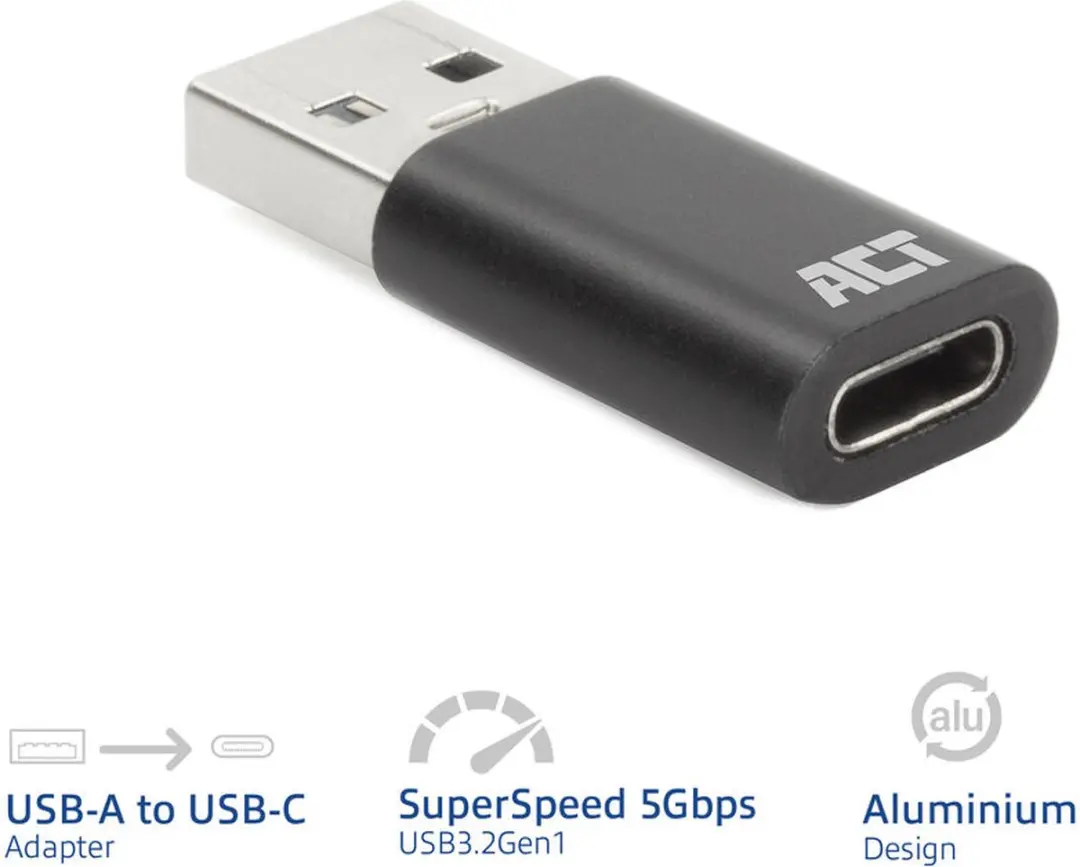 ACT AC7376 USB-A naar USB-C Adapter - Zwart
