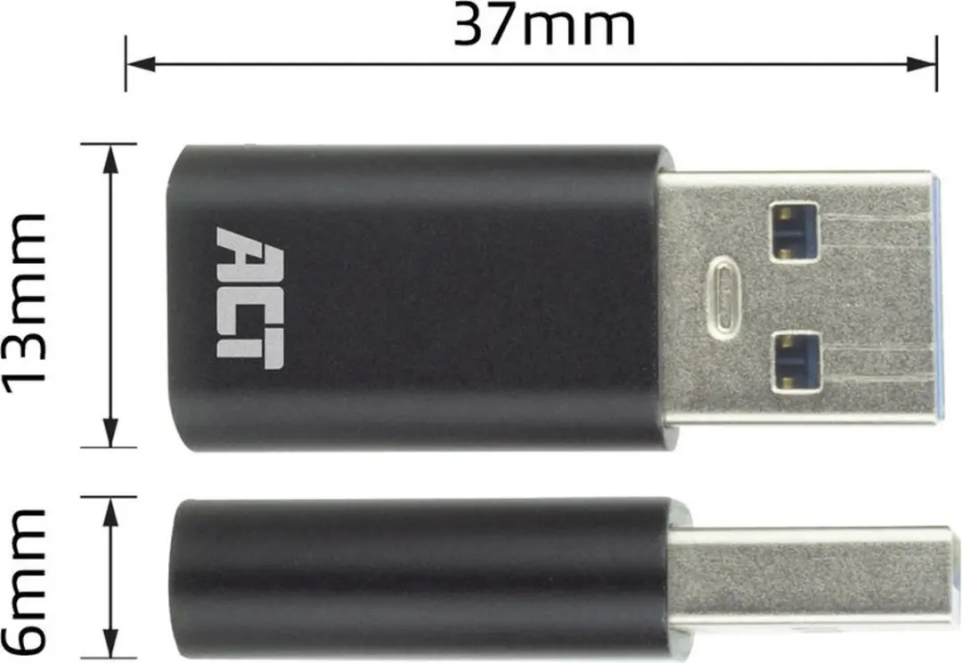 ACT AC7376 USB-A naar USB-C Adapter - Zwart