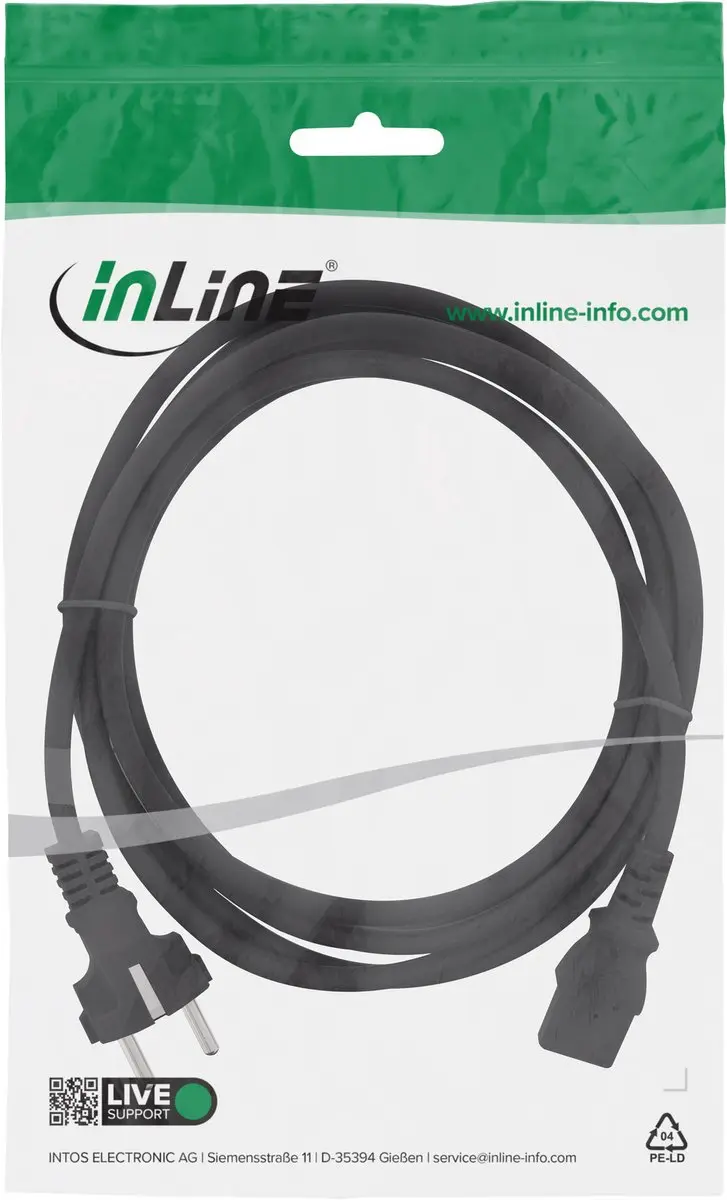 InLine Voedingskabel Type F 1.5m - Zwart
