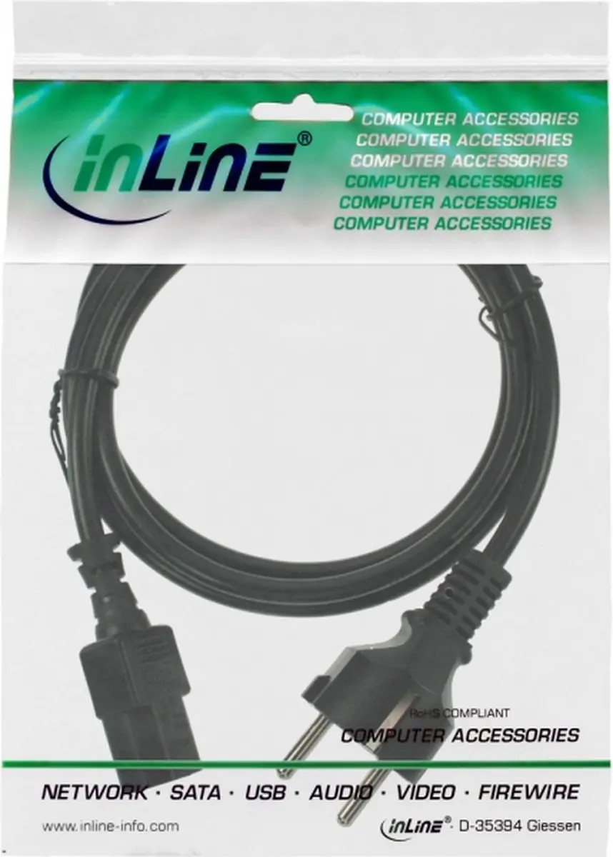 InLine Voedingskabel Type F 1.5m - Zwart