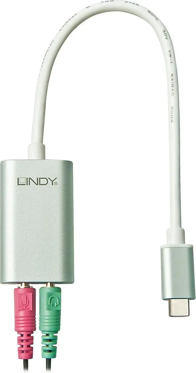 Lindy AV Converter USB-C naar Jackplug - Zilver