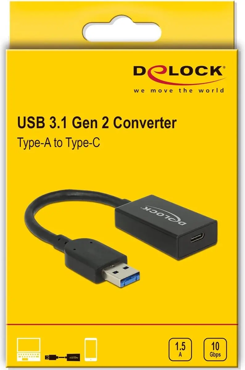 Delock USB-A naar USB-C Adapter USB3.1 Gen 2 - 0,15m - Zwart