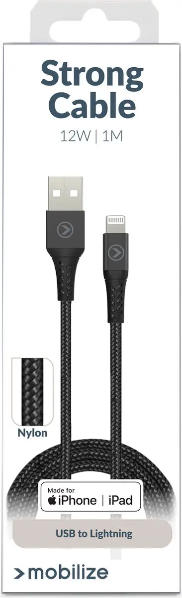 Mobilize USB-A naar Apple Lightning Kabel MFI 1m - Zwart