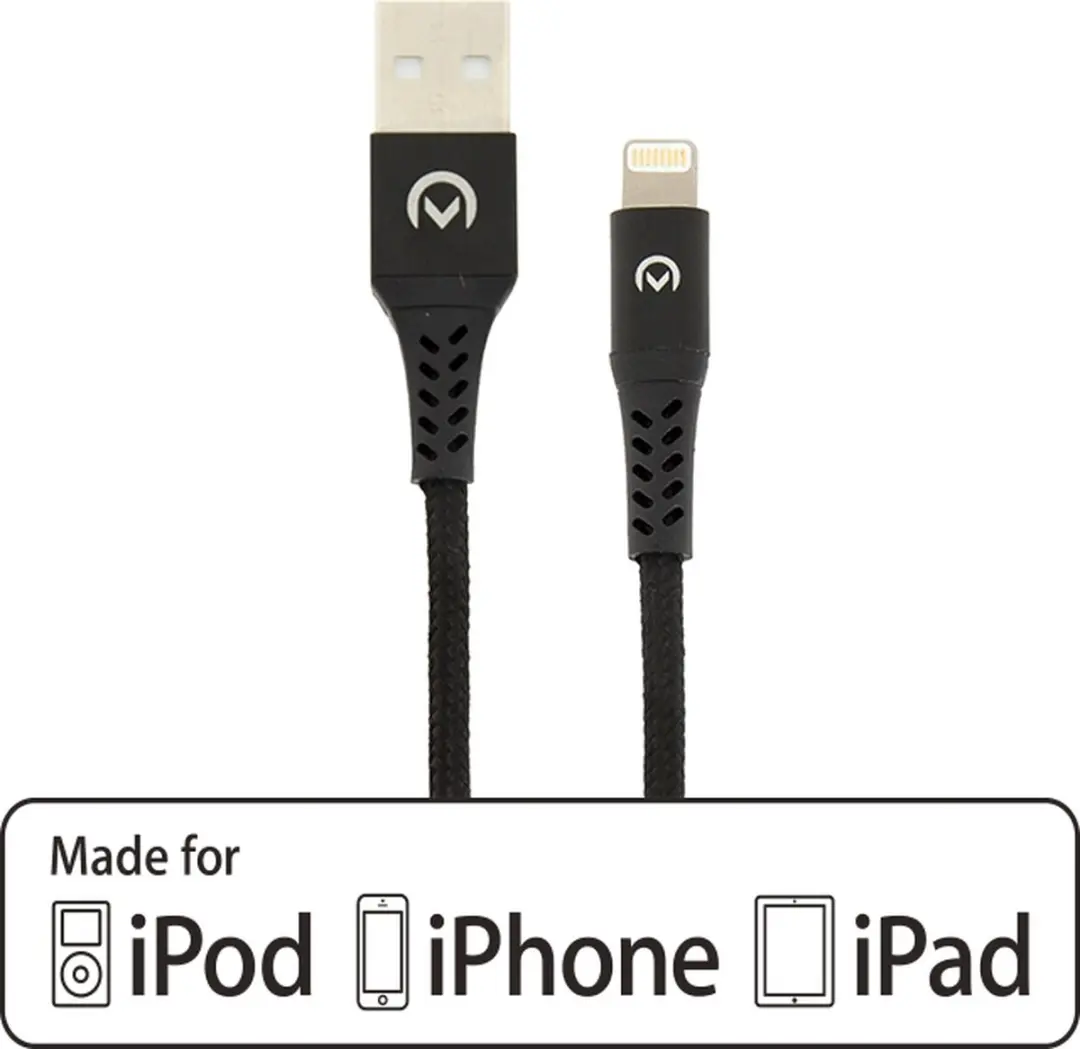 Mobilize USB-A naar Apple Lightning Kabel MFI 1m - Zwart