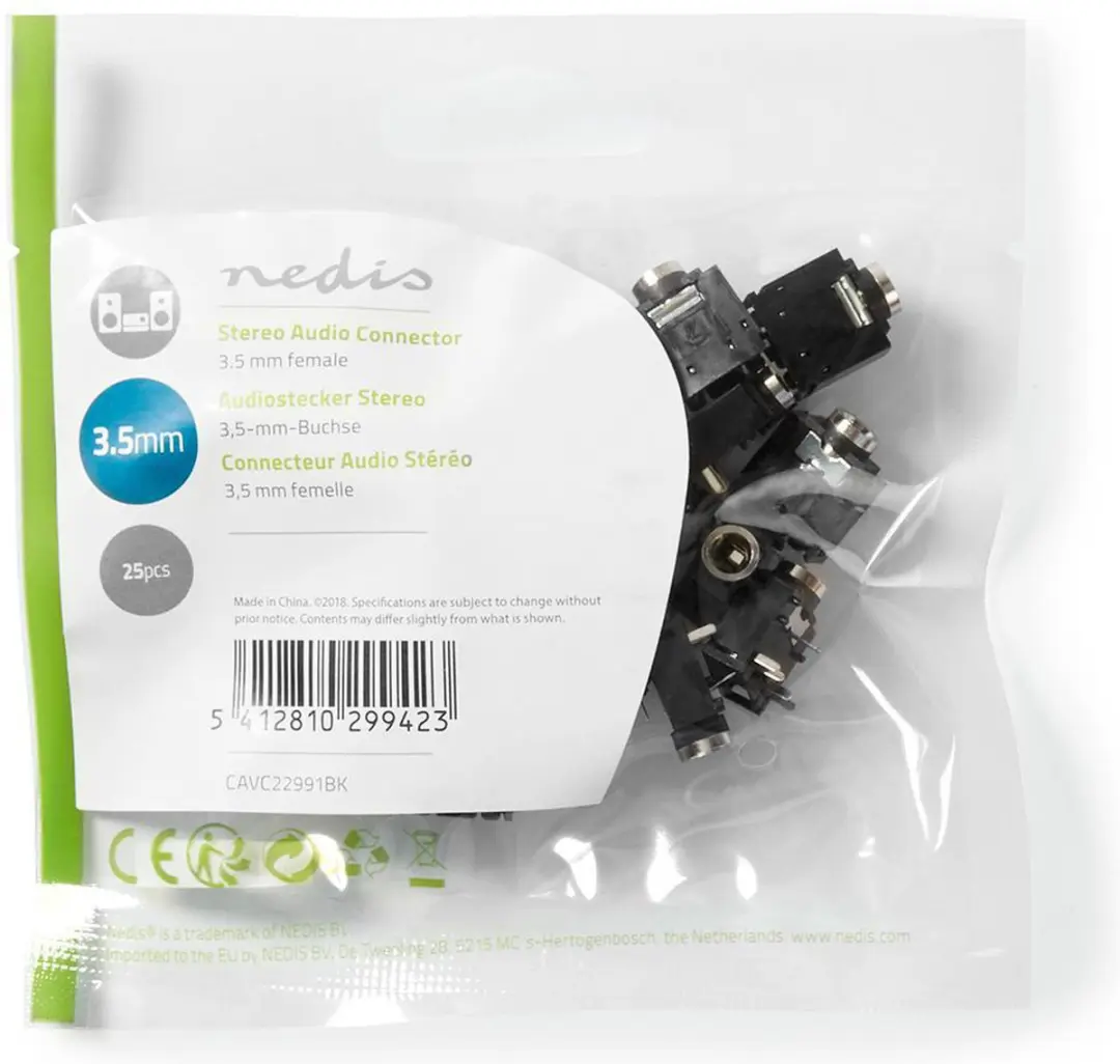 Nedis 3,5mm Audioconnector CAVC22991BK - Gehoekt Vrouwelijk - 25 Stuks - afbeelding 6 van 6