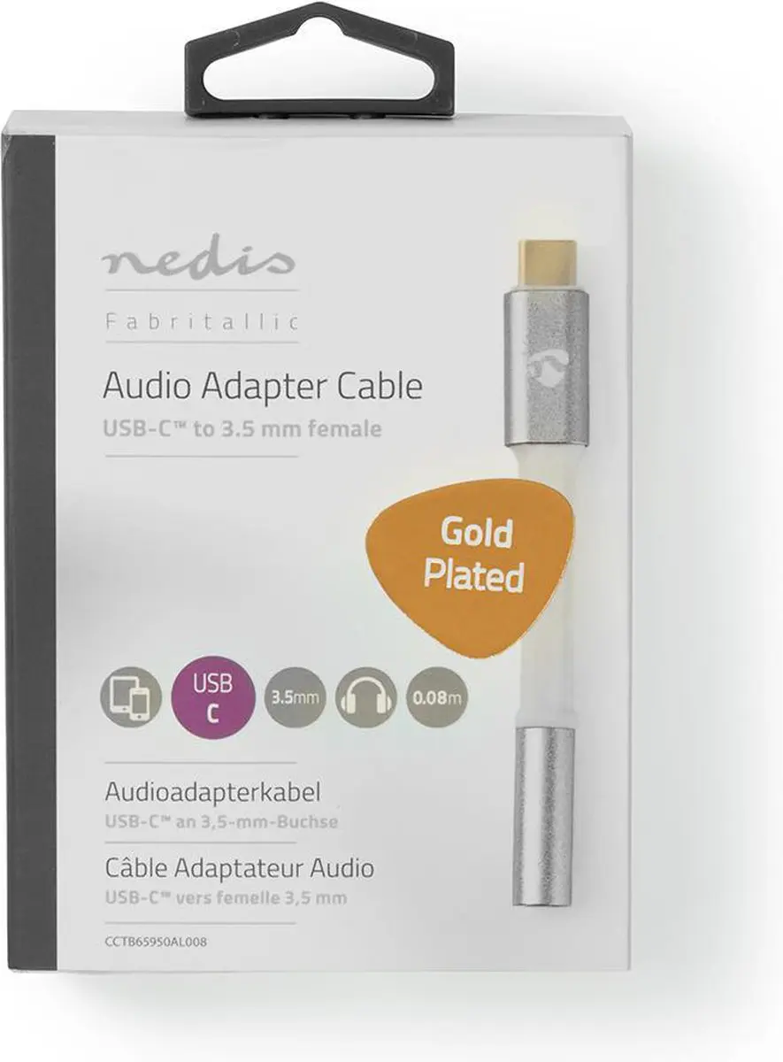 Nedis USB-C Adapter 3,5mm - 8cm - Verguld - Wit/Zilver
