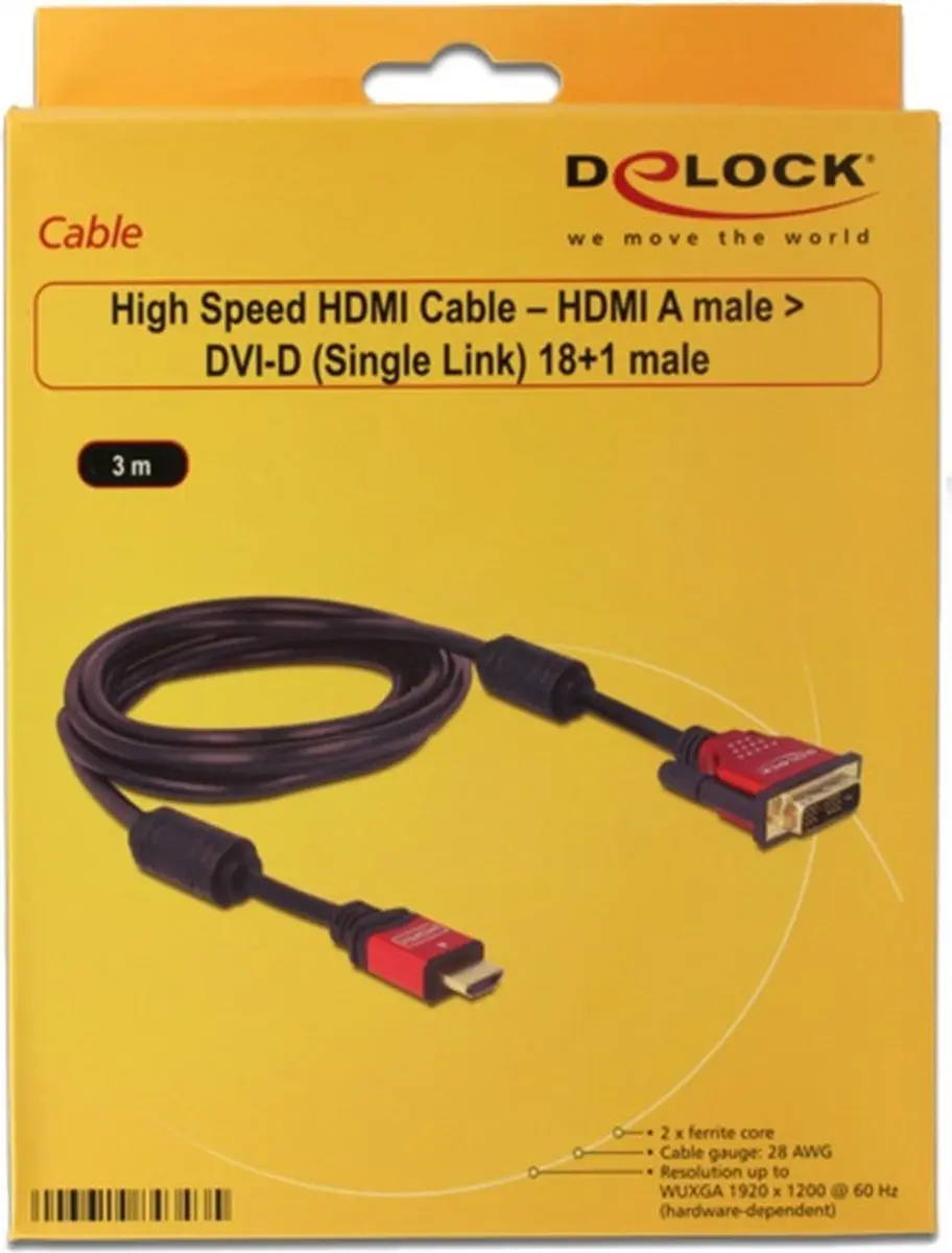 Delock DVI-D naar HDMI Kabel 3m - Zwart