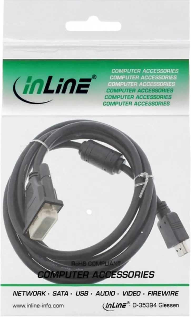 InLine HDMI-DVI-adapterkabel 19-pins male - 1,8m - Zwart