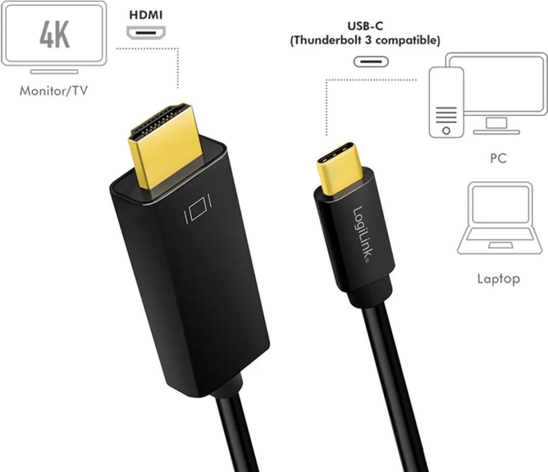 Logilink USB Type-C naar HDMI Kabel 4K60 - 1,8m - Zwart