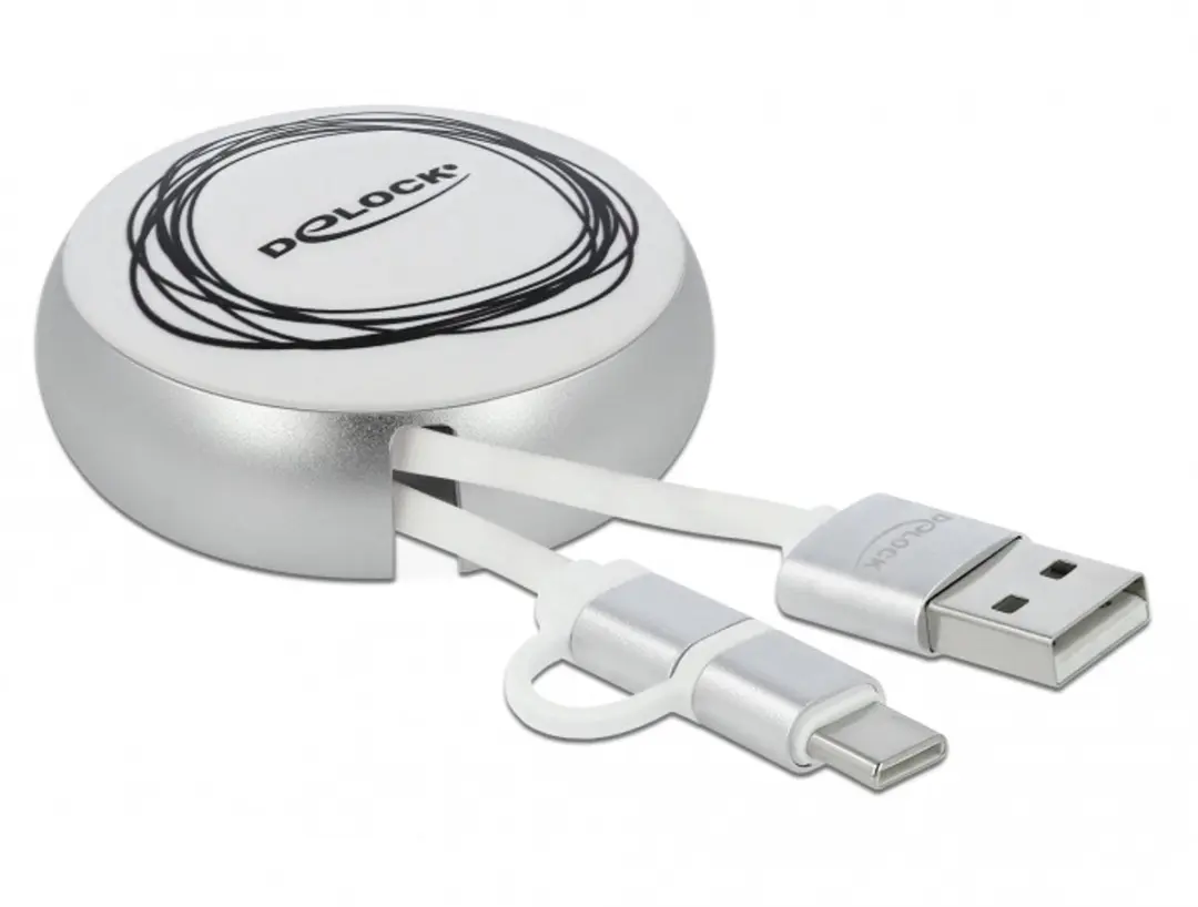 Delock USB 2 Retractable Kabel A naar Micro-B & USB-C