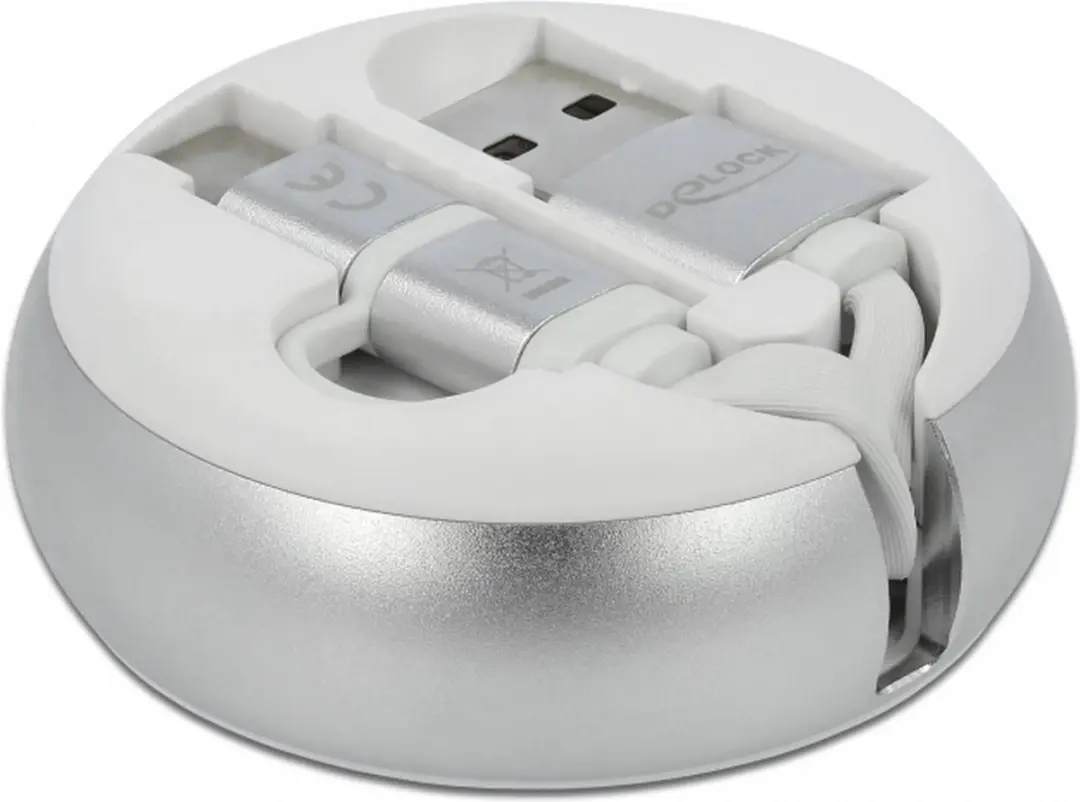 Delock USB 2 Retractable Kabel A naar Micro-B & USB-C - Zilver/Wit