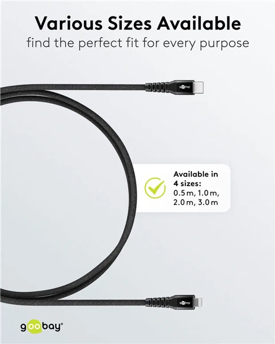 Goobay Lightning USB-C Kabel 60W 0,5m - Zwart
