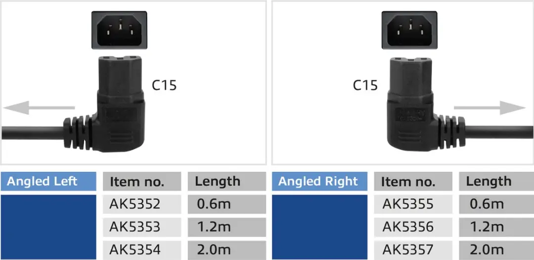 ACT AK5352 Netsnoer C14-C15 Haaks Links 0,6m - Zwart