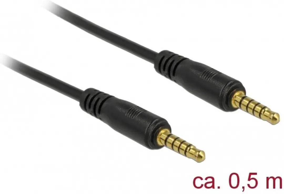 Delock 3,5mm Jack 5-polig Audiokabel 0,5m - Zwart