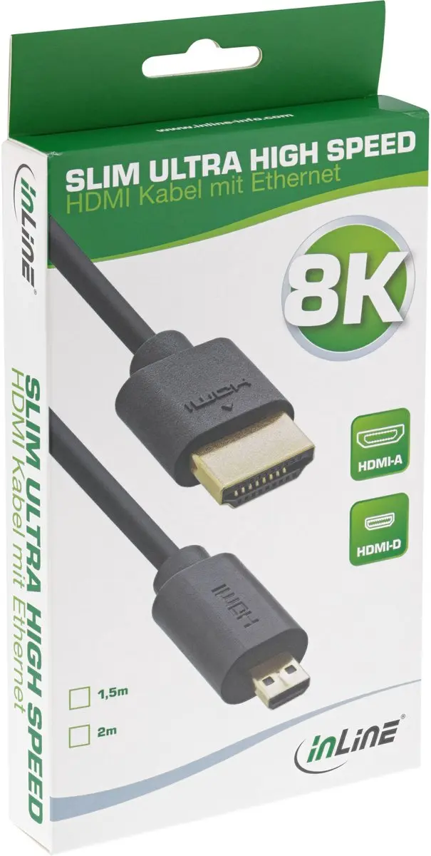 InLine Slim Ultra High Speed HDMI Kabel 8K/4K 1,5m - A/D Male Micro - Zwart