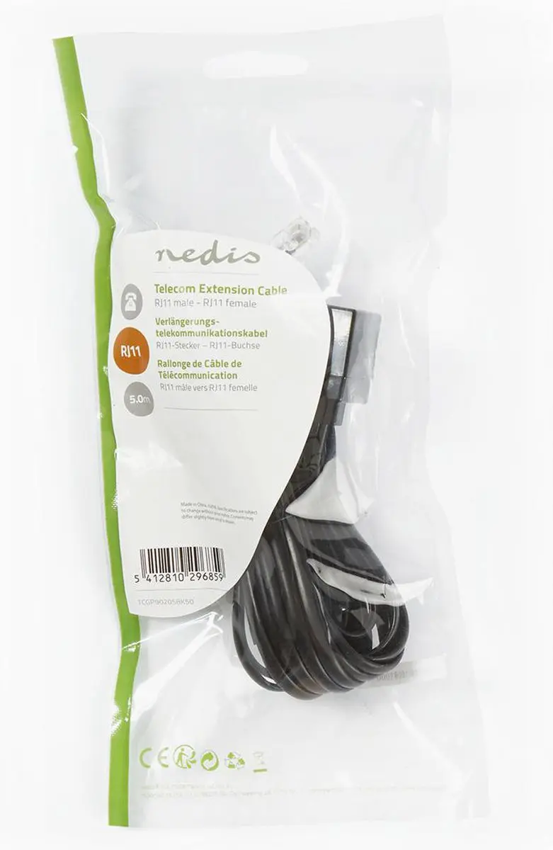 Nedis Telecomverlengkabel RJ11 5m - Zwart
