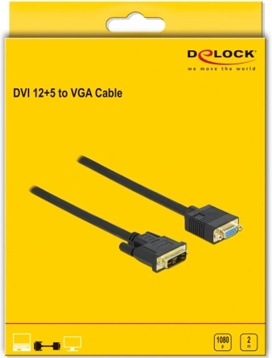 Delock DVI naar VGA Kabel 2m - Zwart
