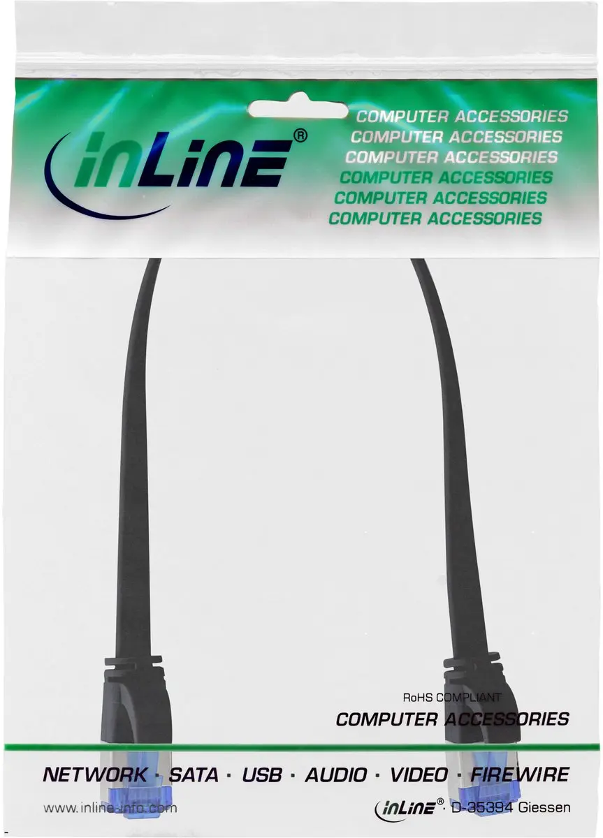 InLine UFTP CAT6a Flexibele Platte Netwerkkabel 0,25m - Zwart