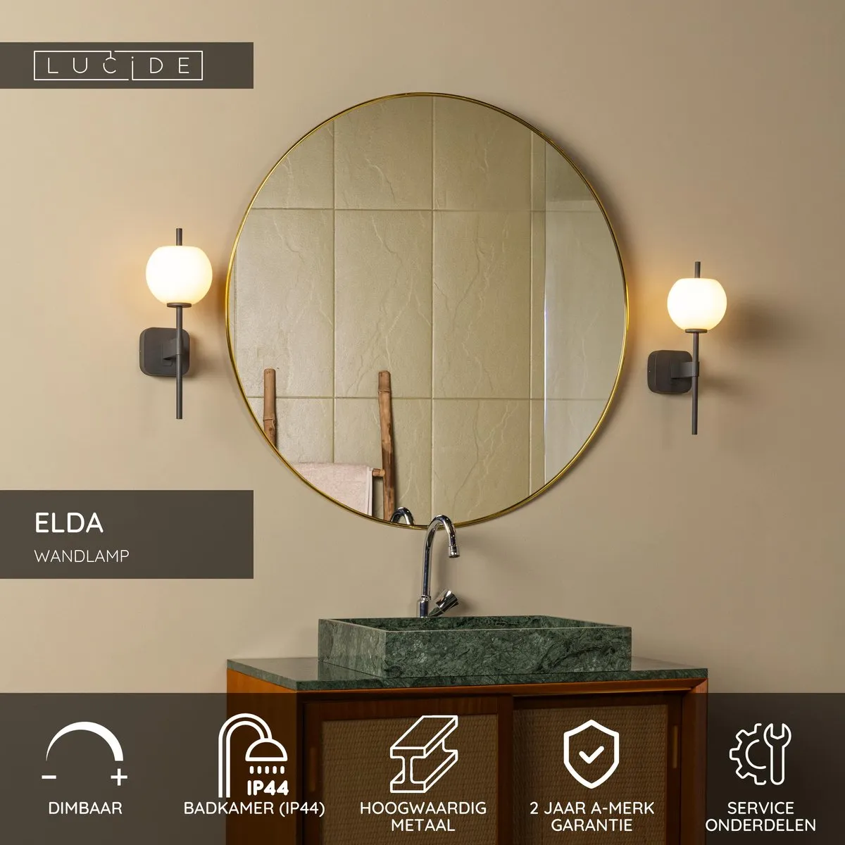 Lucide ELDA Wandlamp Badkamer 1xG9 IP44 - Zwart