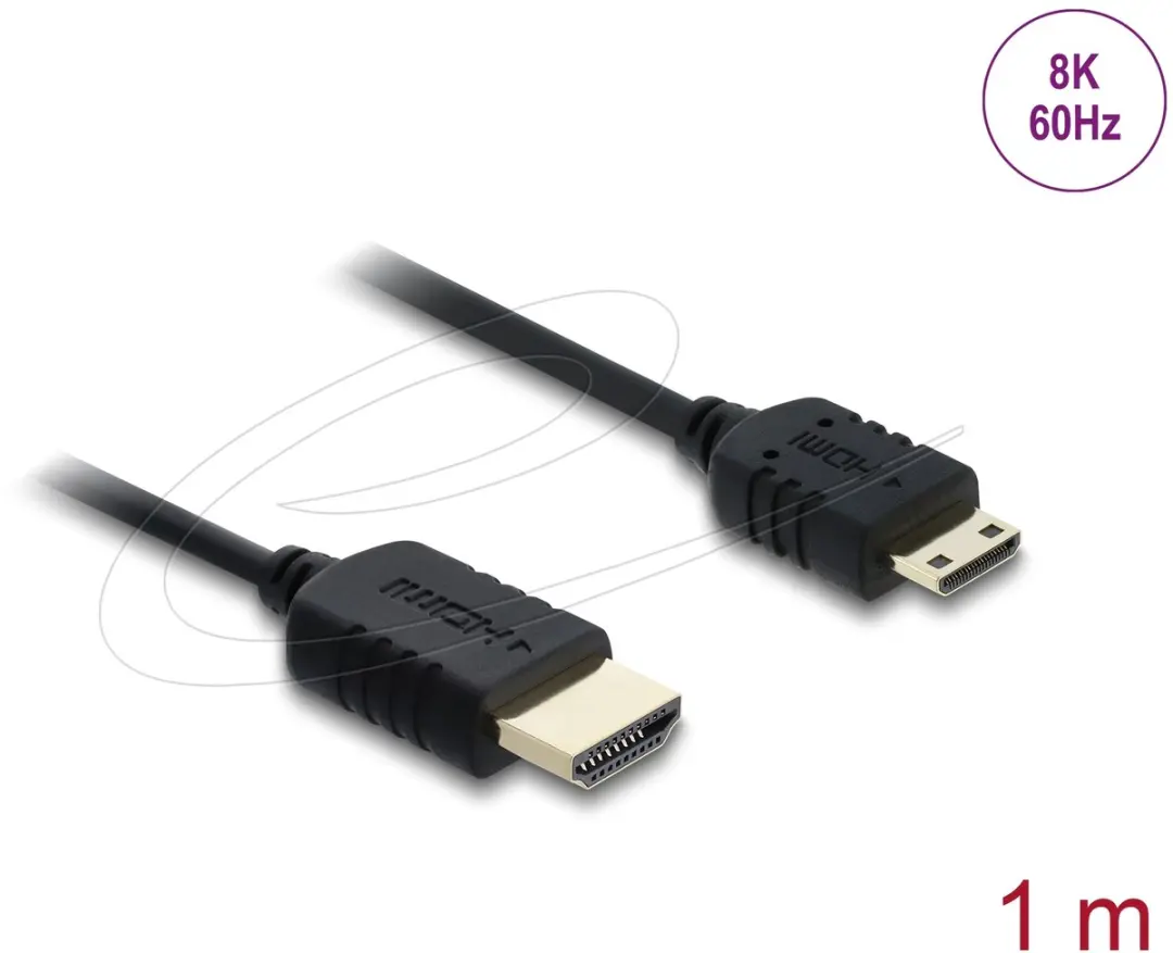 Delock Coaxiale HDMI Kabel 8K 60Hz 1m - Mini HDMI Male - Zwart