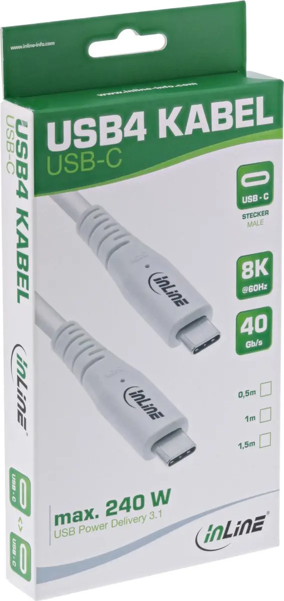 InLine USB-C Kabel USB4 240W PD - 0,5m Wit