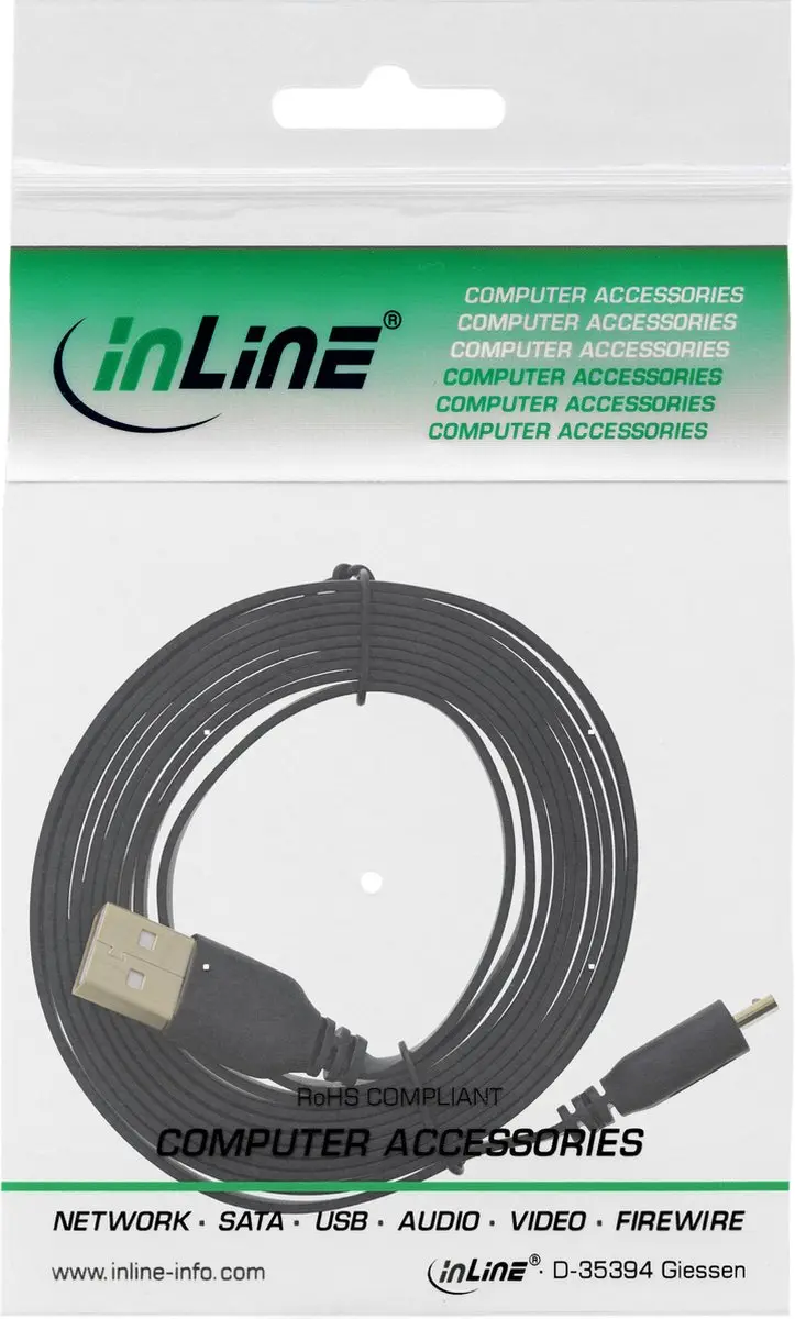 InLine USB Micro-B naar USB-A Kabel 2.0 - 0,5m - Zwart
