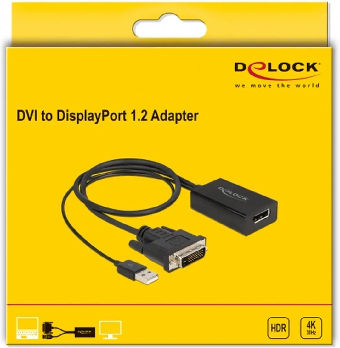 Delock DVI naar DisplayPort Adapter 1.2 - 4K HDR - 50cm - Zwart