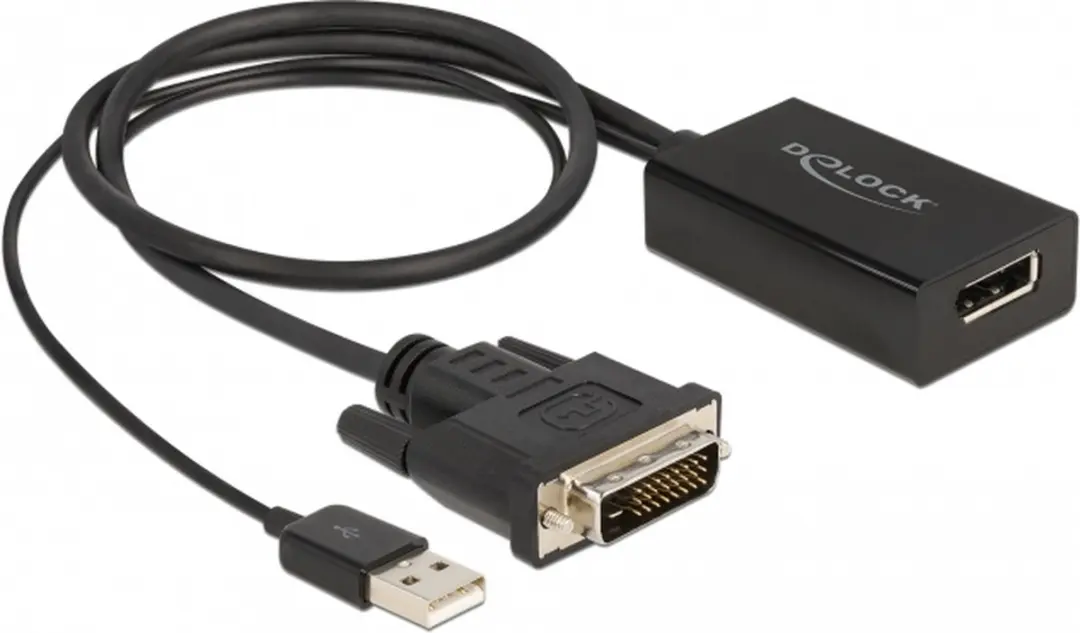 Delock DVI naar DisplayPort Adapter 1.2 - 4K HDR - 50cm - Zwart