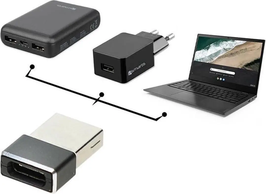 4Smarts USB-A naar USB-C Adapter - 2 Stuks - Zwart