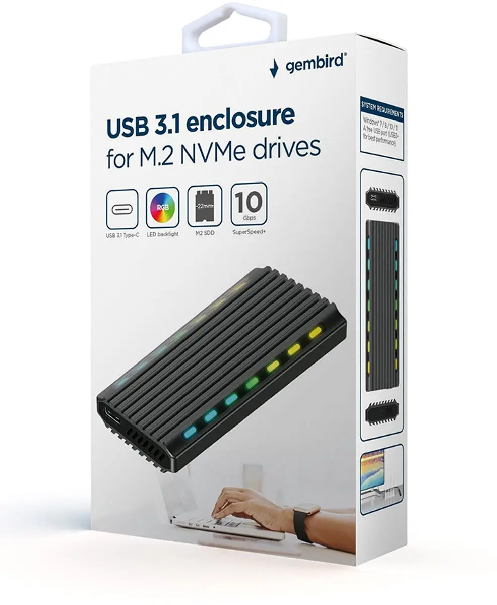 Gembird M.2 Externe Behuizing USB 3.1 - Zwart