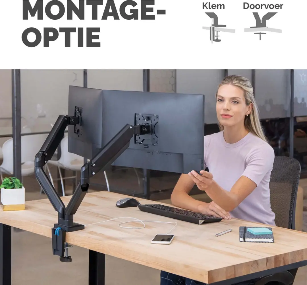Fellowes Platinum 8042501 Monitorarm - 2 Schermen tot 27" - Gasveer - USB - Zwart - afbeelding 6 van 6