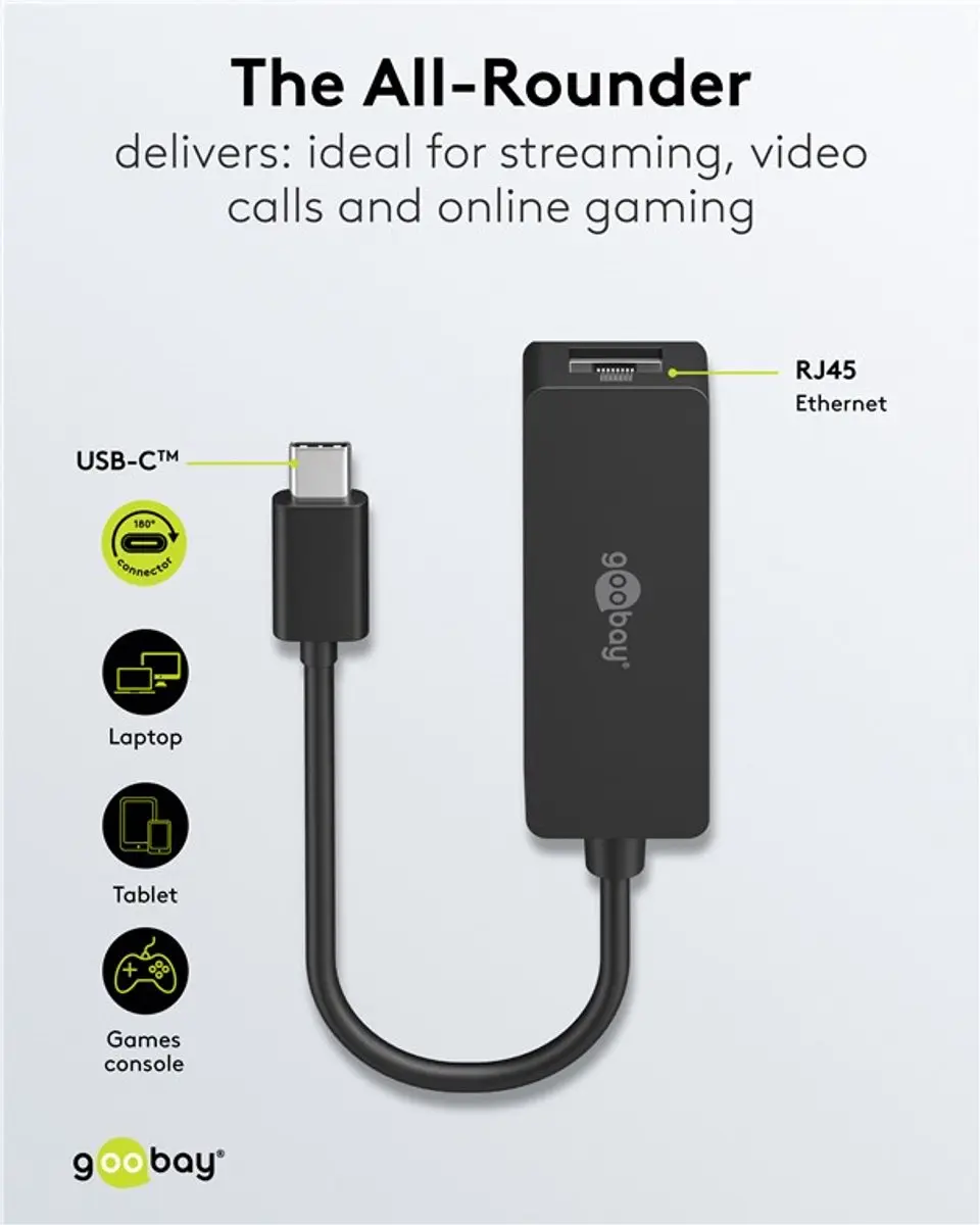 Goobay USB-C naar RJ45 LAN Adapter CAT6 - 0,1m