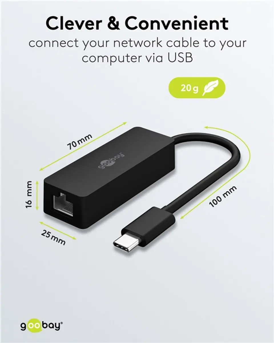 Goobay USB-C naar RJ45 LAN Adapter CAT6 - 0,1m