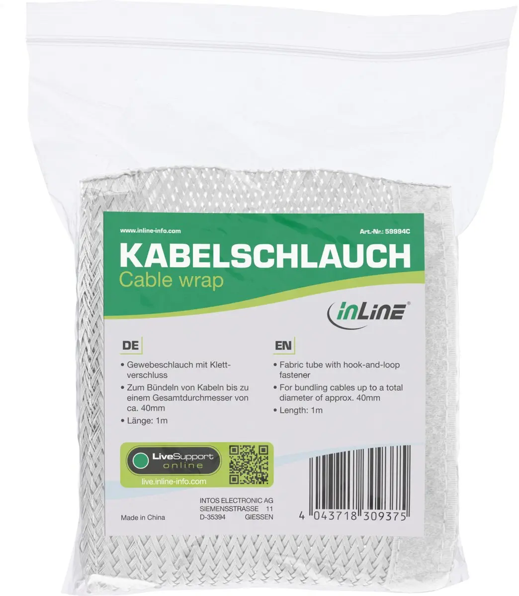 InLine Gewebeschutzschlauch 1m x 40mm - Wit - afbeelding 6 van 6