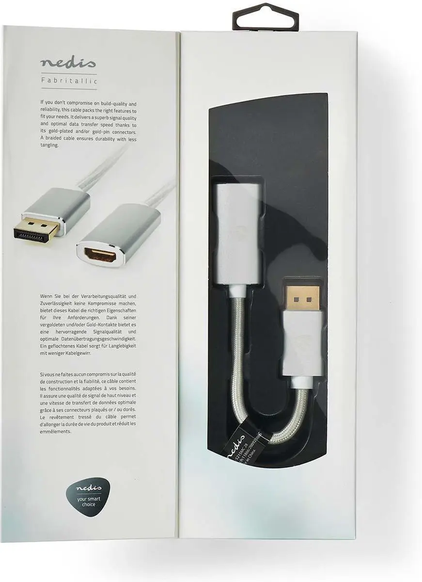 Nedis DisplayPort naar HDMI Kabel 4K@60Hz - 0,2m - Verguld - Zilver