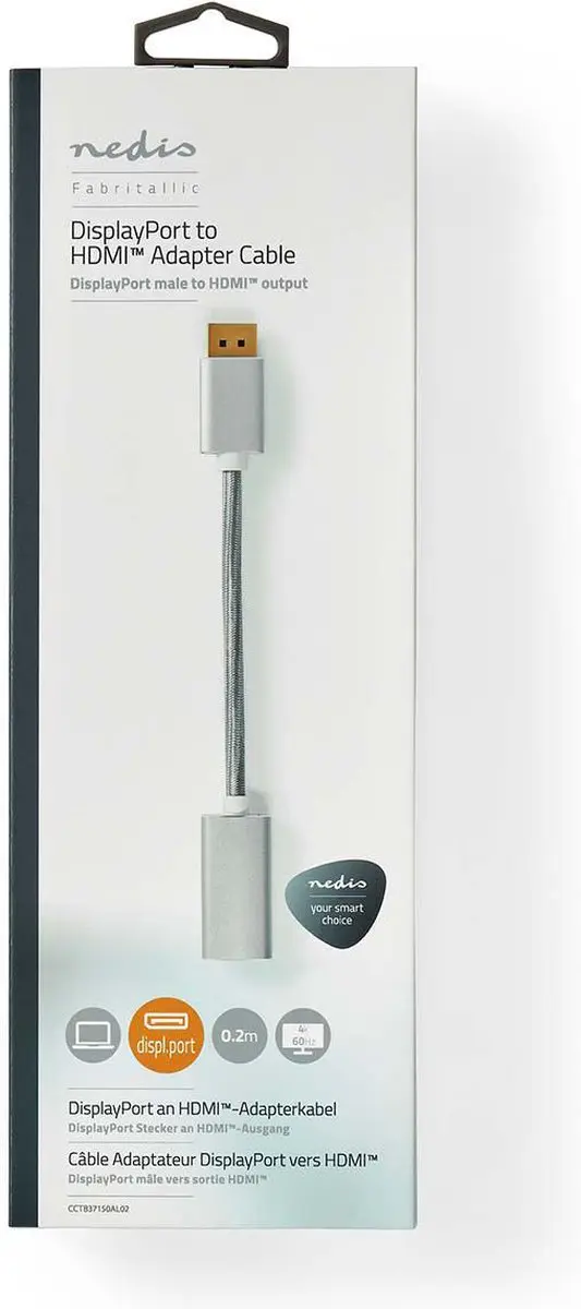 Nedis DisplayPort naar HDMI Kabel 4K@60Hz - 0,2m - Verguld - Zilver