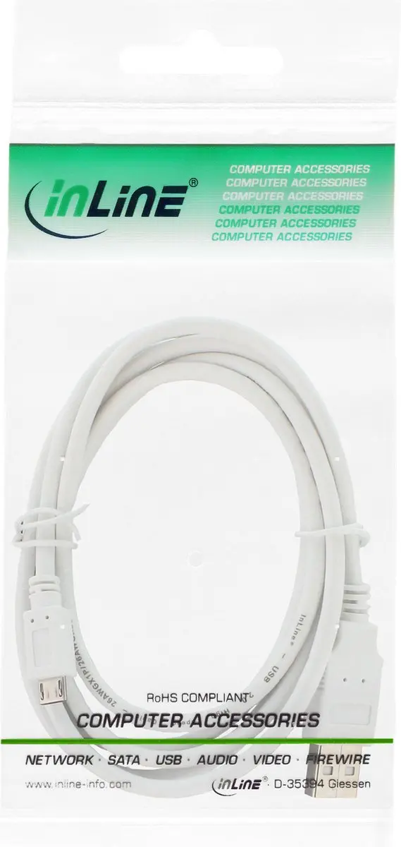 InLine USB 2.0 A-microB Kabel 2m - Wit