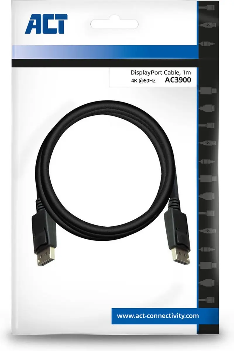 ACT DisplayPort Kabel AC3900 - 1m - 4K@60Hz - Zwart