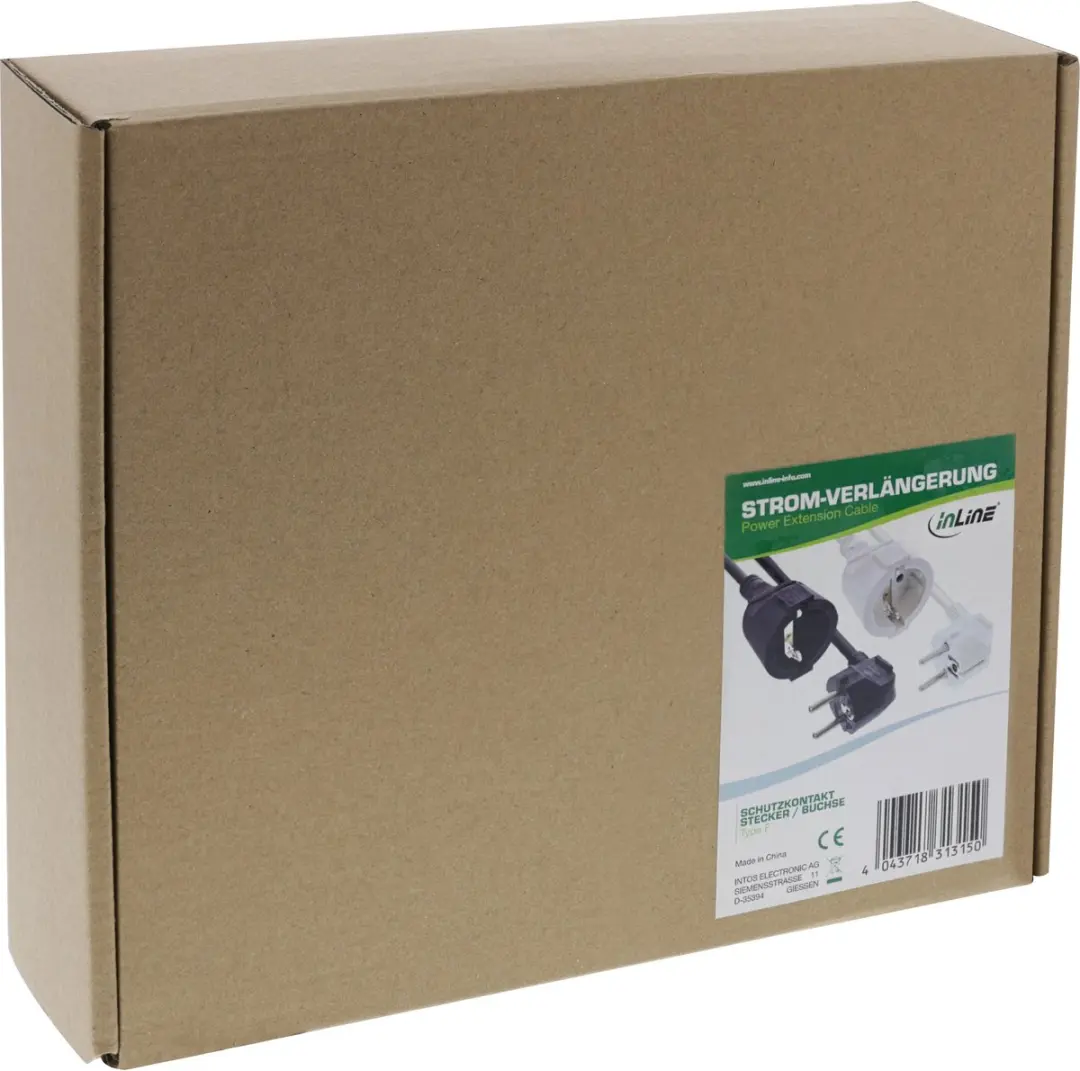 InLine CEE 7/7 7/3 Stroomverlengkabel 3x1,50mm 20m - Zwart