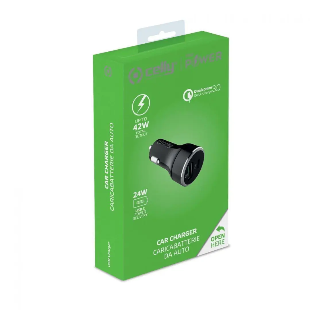 Celly ProPower Autolader - USB & USB-C - Zwart
