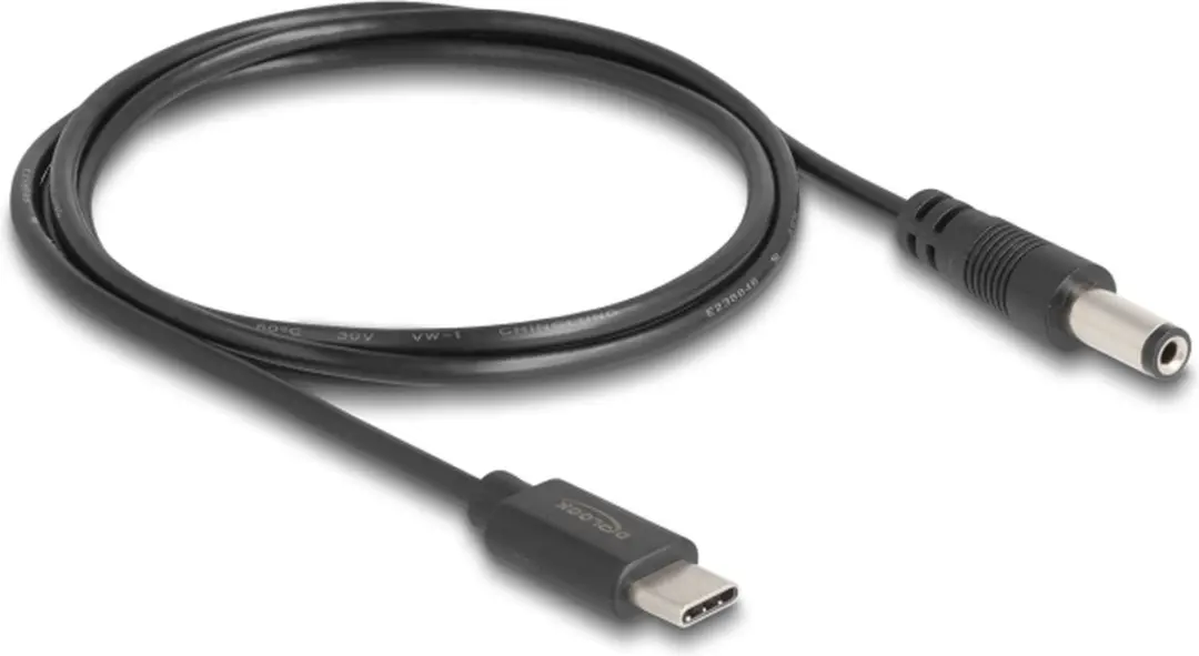 Delock USB-C DC Kabel 5,5x2,1mm 7,5W - 1m Zwart