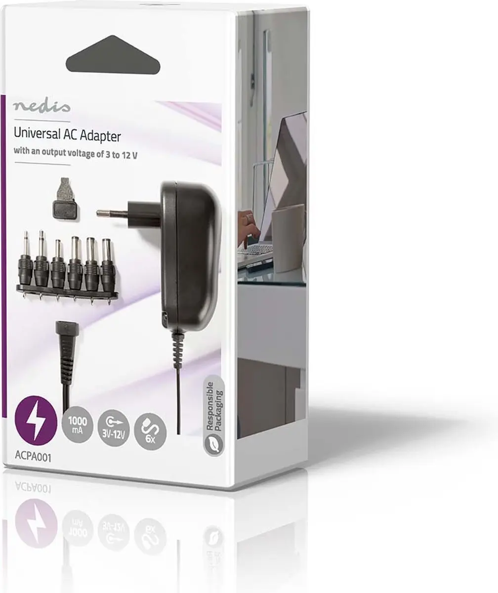 Nedis ACPA001 Universele AC-Stroomadapter 12W - 6 Pluggen - Zwart