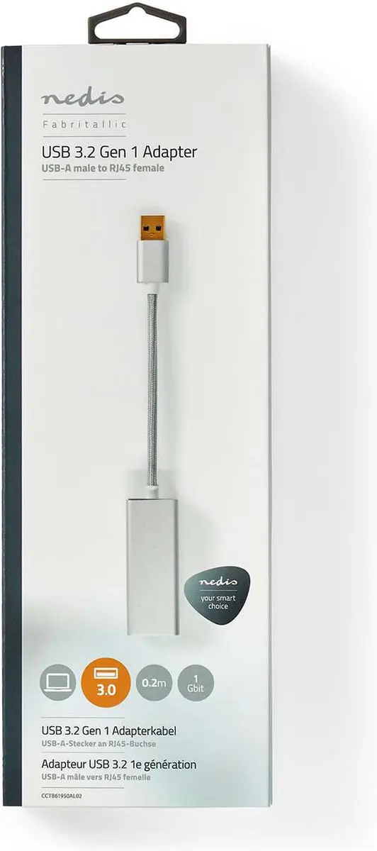 Nedis USB 3.2 Gen 1 Netwerkadapter 1 Gbps - RJ45 - 20cm - Zilver - afbeelding 6 van 6