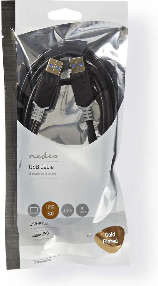 Nedis USB 3.2 Gen 1 A-A Kabel 5Gbps 2m - Verguld - Antraciet