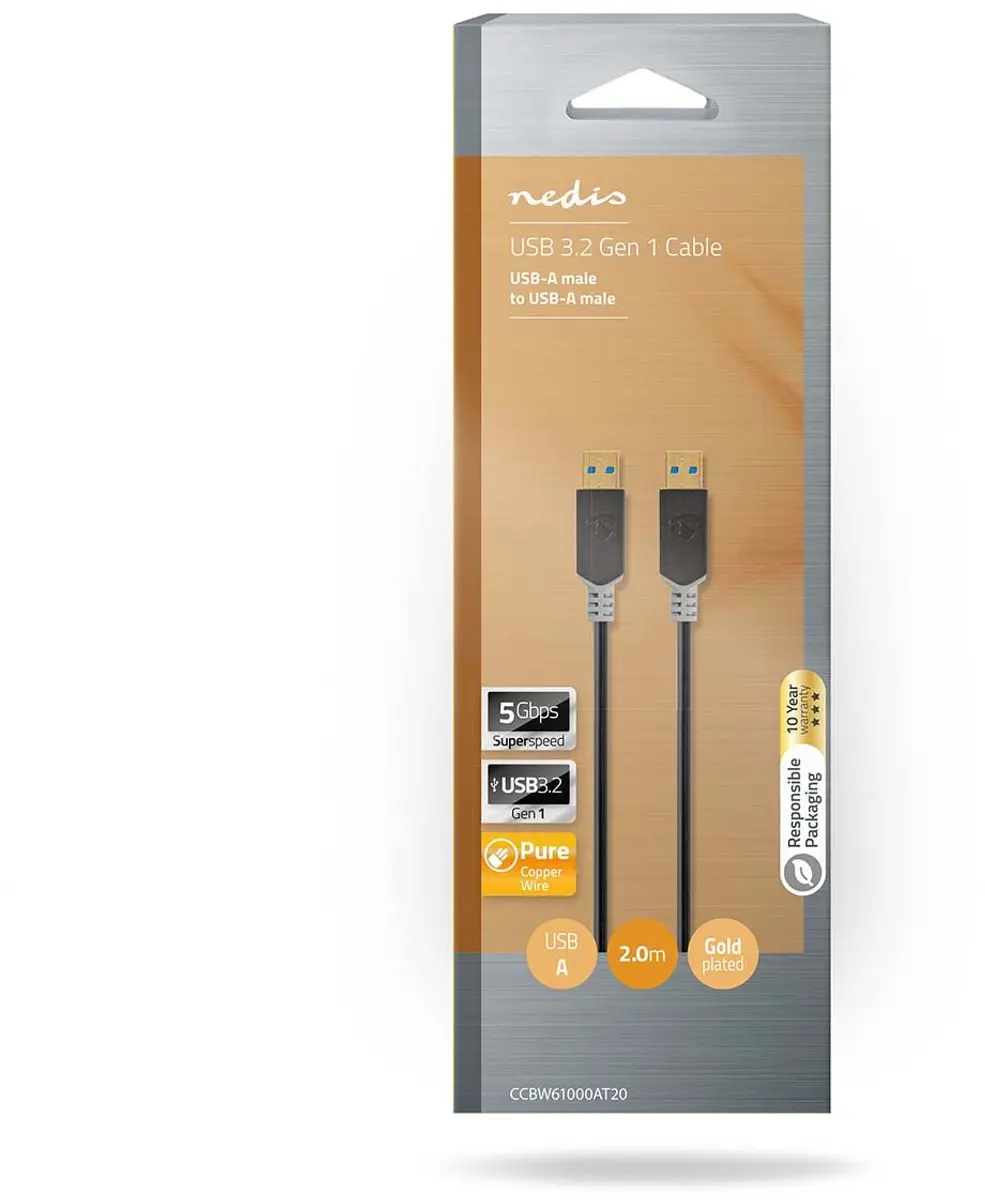 Nedis USB 3.2 Gen 1 A-A Kabel 5Gbps 2m - Verguld - Antraciet