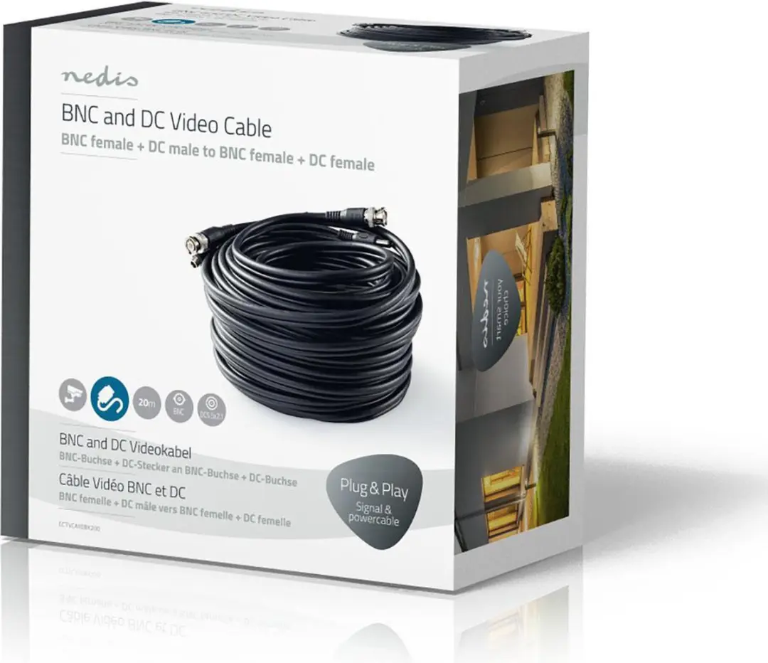 Nedis CCTV Kabel BNC/DC 20m - Zwart
